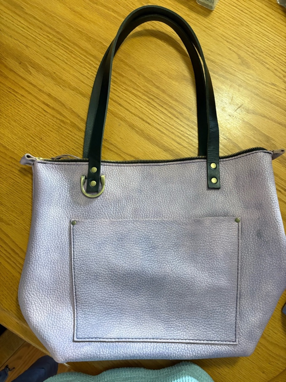Portland Leather Lavender Lilac Medium Pebbled Tote with Black Handles